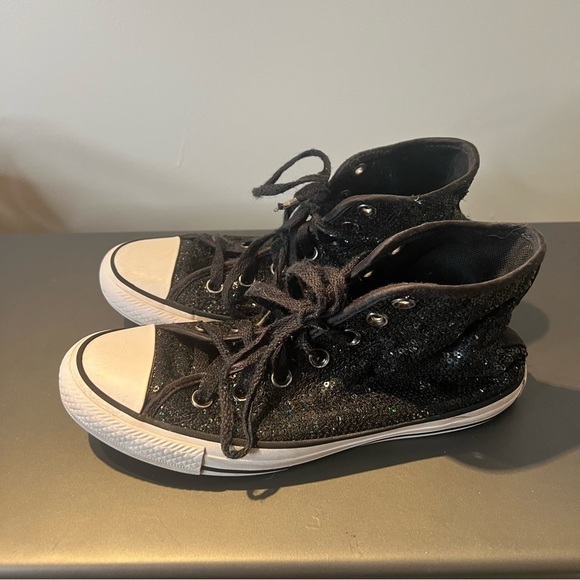 Converse all star chuck Taylor sequin black sneakers womens size 7 - Picture 1 of 6